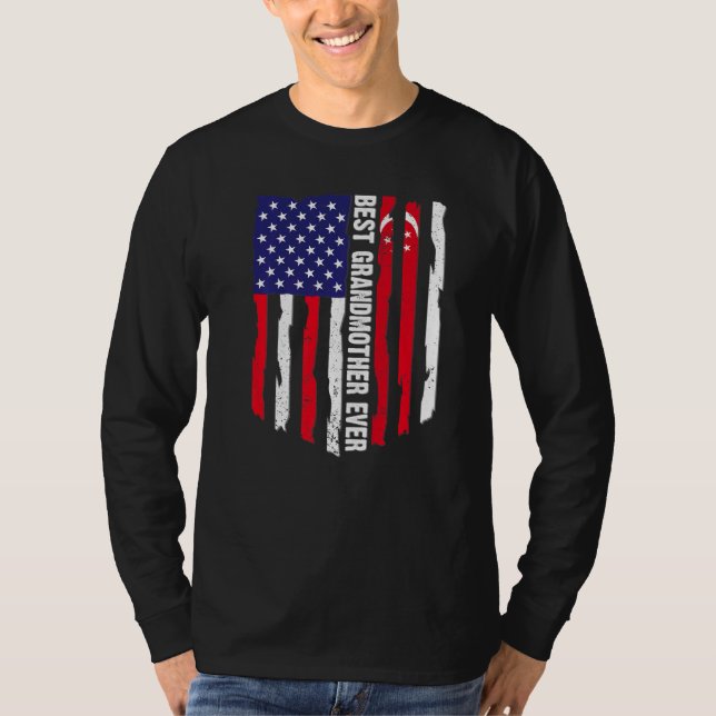 American Flag & Singapore Flag Best Grandmother Ev T-Shirt (Front)