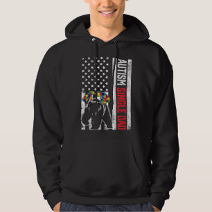 American Flag Single Dad Bear Autism Awareness Fam Hoodie