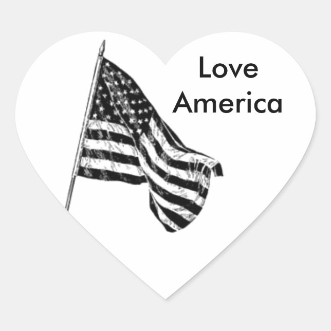 American Flag Sketch Custom Heart Sticker (Front)