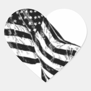 American Flag Sketch Heart Sticker
