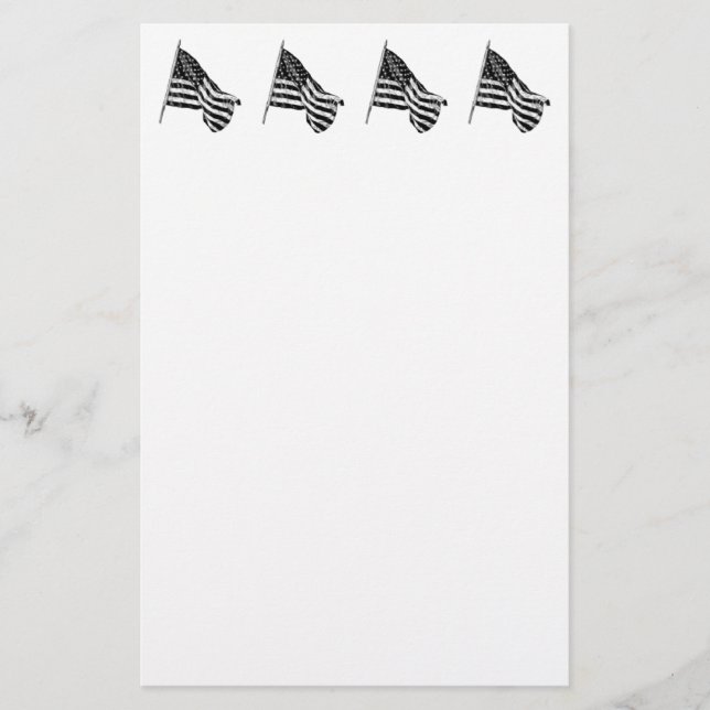 American Flag Sketch White Stationery (Front)