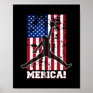 American Flag Sketll Usa Flag 4th Of July Men Boys Poster