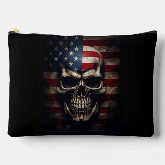 American Flag Skull  Accessory Pouch (Front)