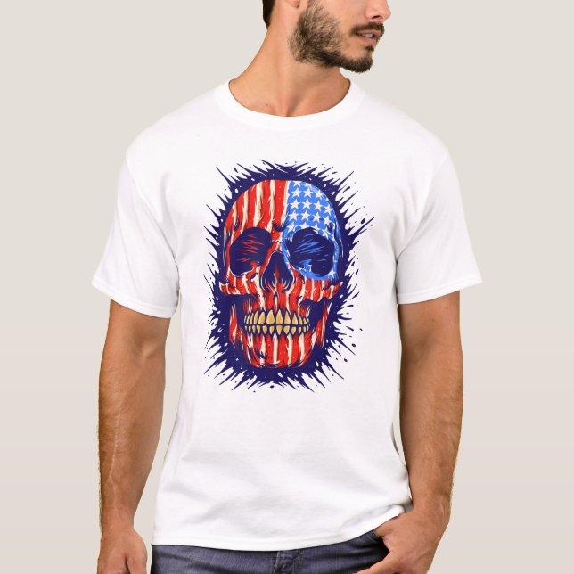 American Flag Skull Art - Gold Dental Gift T-Shirt (Front)