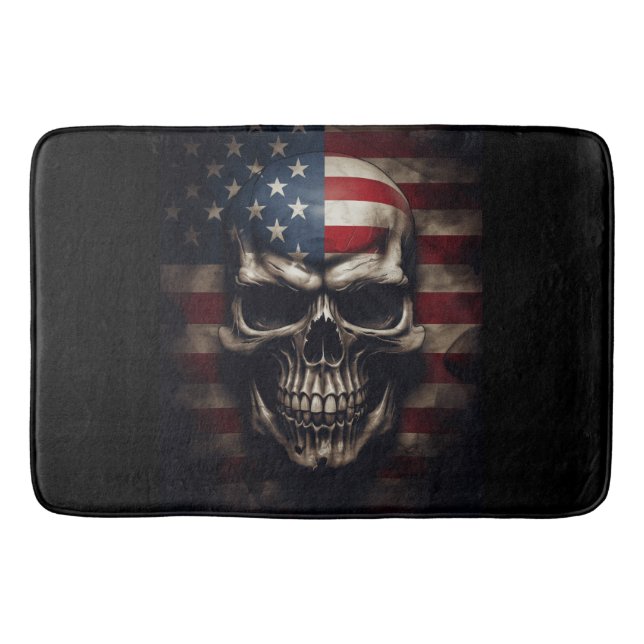 American Flag Skull  Bath Mat (Front)