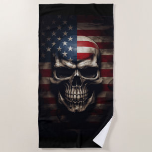 American Flag Skull Beach Towel