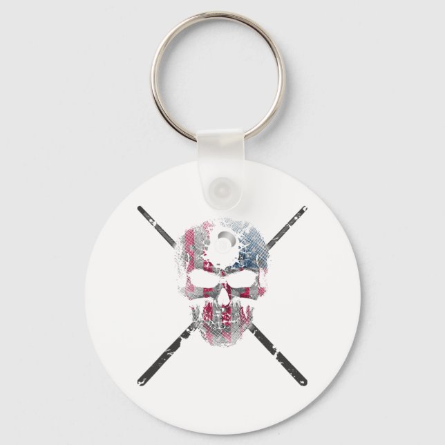 American Flag Skull Billiards Pool Player  Key Ring (Front)