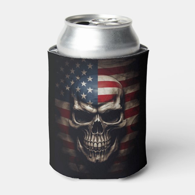 American Flag Skull  Can Cooler (Can Front)