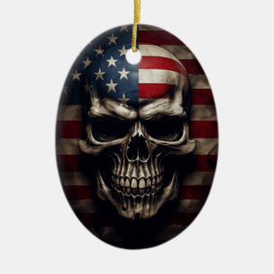 American Flag Skull Ceramic Tree Decoration