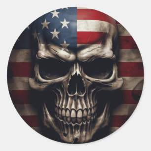 American Flag Skull  Classic Round Sticker