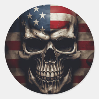 American Flag Skull Classic Round Sticker