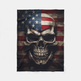 American Flag Skull  Fleece Blanket