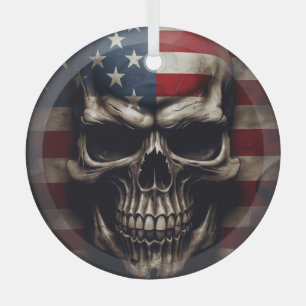 American Flag Skull  Glass Tree Decoration