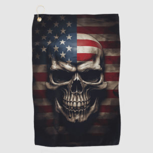 American Flag Skull Golf Towel