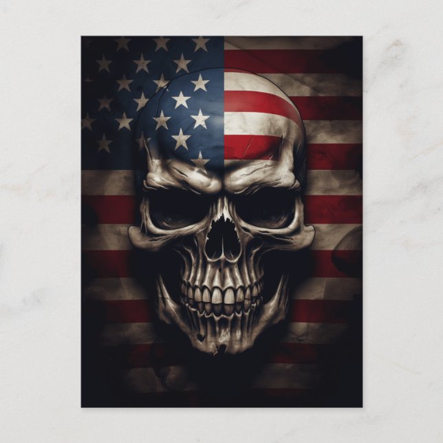 American Flag Skull  Holiday Postcard (Front)
