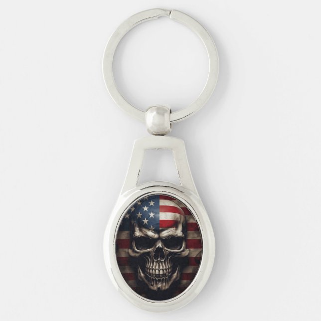 American Flag Skull  Key Ring (Front)