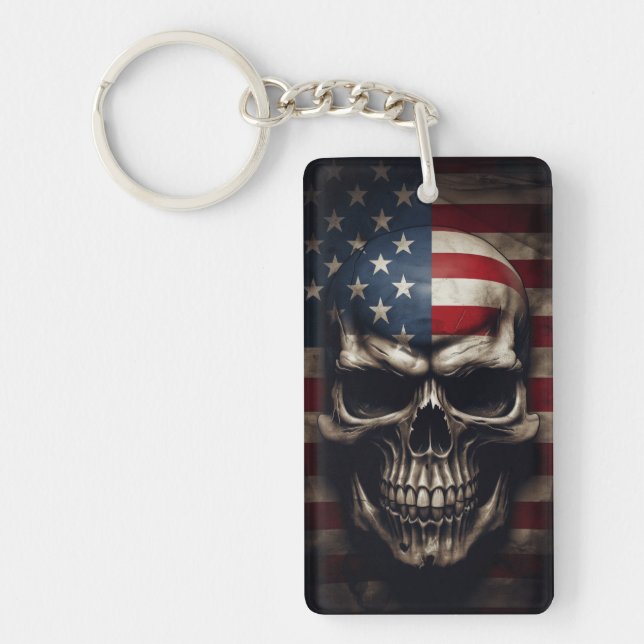American Flag Skull  Key Ring (Front)