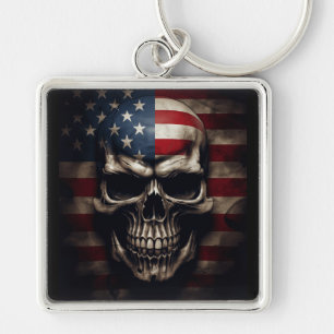American Flag Skull Key Ring