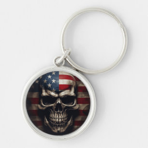 American Flag Skull Key Ring