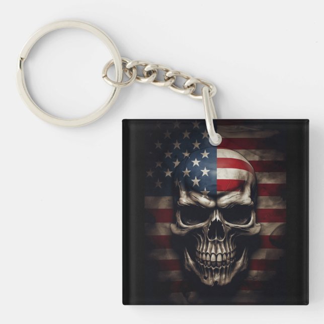 American Flag Skull  Key Ring (Front)