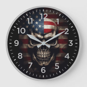 American Flag Skull  Large Clock