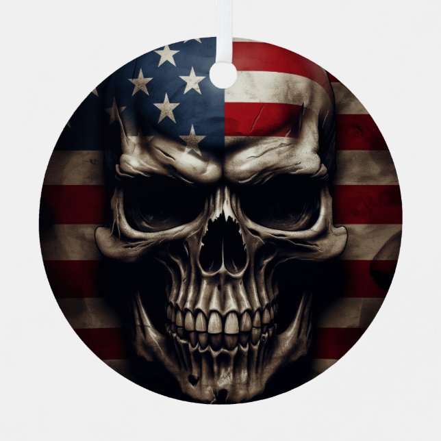 American Flag Skull  Metal Tree Decoration (Front)