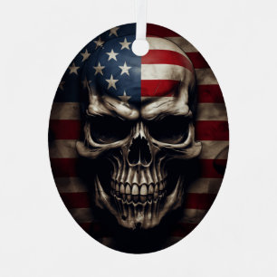 American Flag Skull Metal Tree Decoration