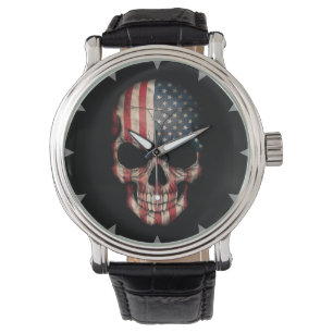 American Flag Skull on Black Watch