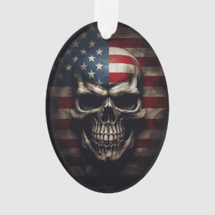 American Flag Skull  Ornament
