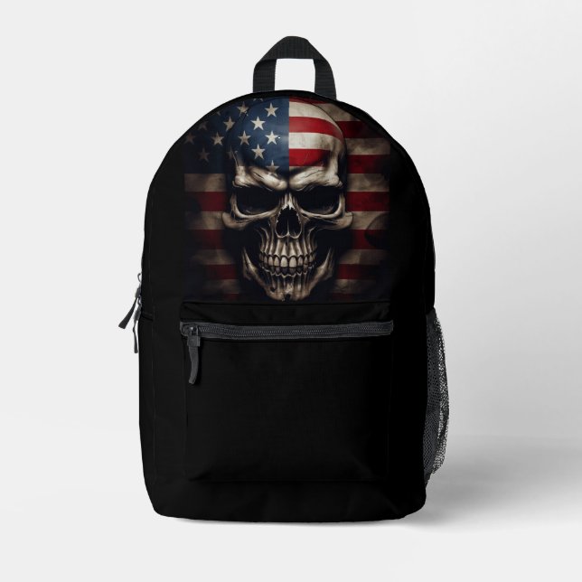 American Flag Skull  Printed Backpack (Front)