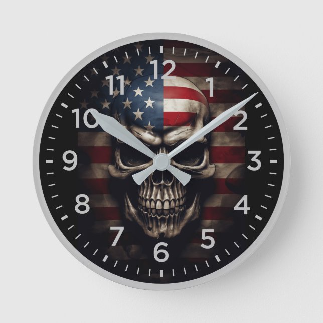 American Flag Skull  Round Clock (Front)