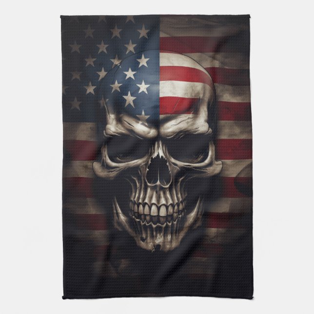 American Flag Skull  Tea Towel (Vertical)