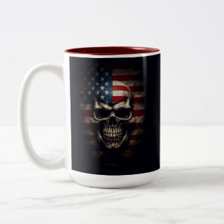 American Flag Skull Two-Tone Coffee Mug
