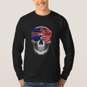 American Flag Skull Usa Flag Head Bandanna Sunglas T-Shirt