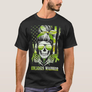 American Flag Skull Warrior Scoliosis Awareness Gr T-Shirt