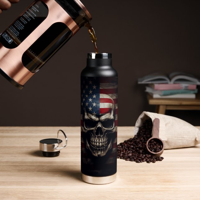 American Flag Skull  Water Bottle (Coffee)