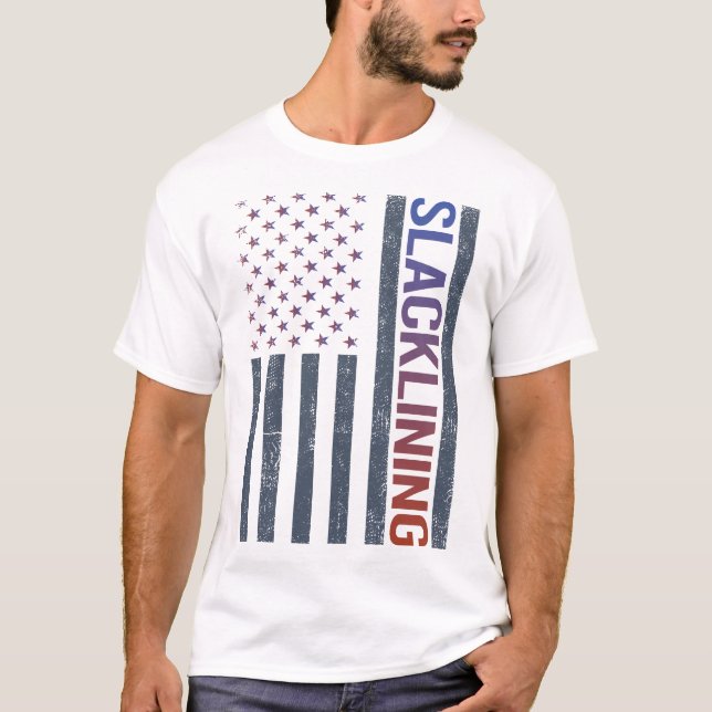 American Flag Slacklining Slackline Slackliner T-Shirt (Front)