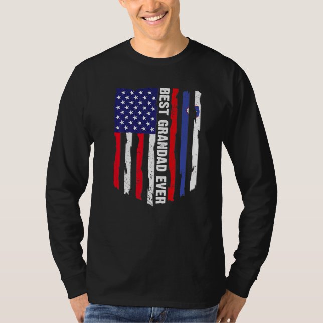 American Flag & Slovenia Flag Best Grandad Ever Fa T-Shirt (Front)