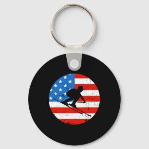American Flag Snow Ski Alpine Skiing Skier Silhoue Key Ring