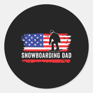 American Flag Snowboarding Dad Snowboarder Sports Classic Round Sticker
