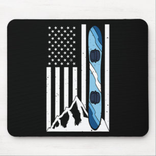 American Flag Snowboarding Mountain Snowboarder Fu Mouse Pad