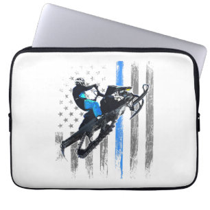 American Flag Snowmobile Shirt Men Snowmobile Ridi Laptop Sleeve