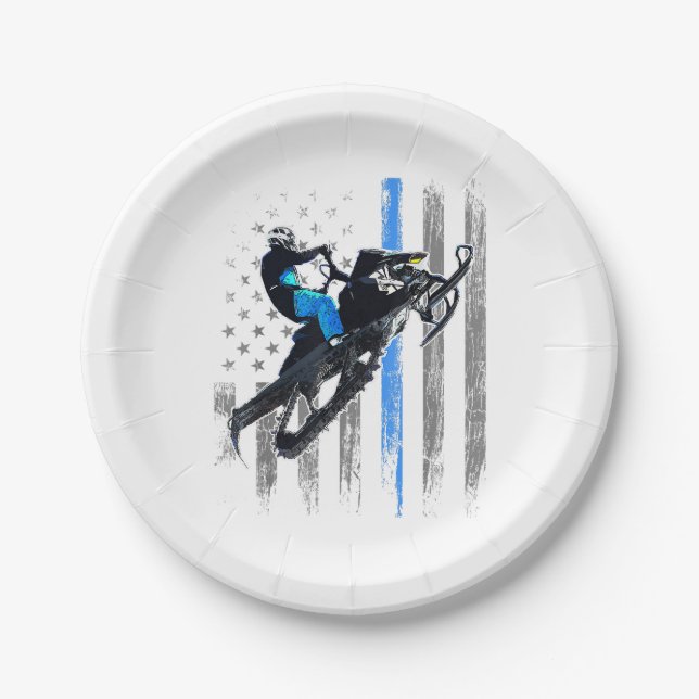American Flag Snowmobile Shirt Men Snowmobile Ridi Paper Plate (Front)