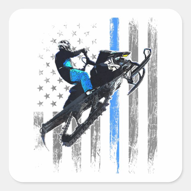 American Flag Snowmobile Shirt Men Snowmobile Ridi Square Sticker (Front)