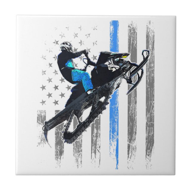 American Flag Snowmobile Shirt Men Snowmobile Ridi Tile (Front)