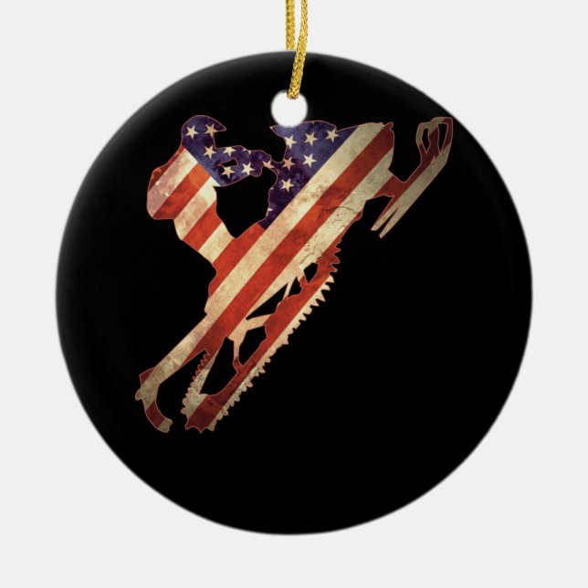 American Flag Snowmobile Winter Snowmobilingpng Ceramic Tree Decoration (Front)