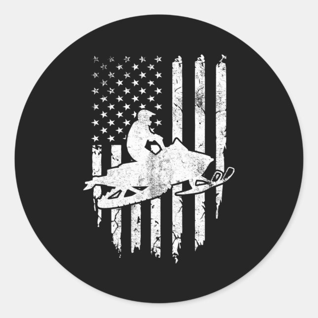 American Flag Snowmobiling Snowmobile Rider Classic Round Sticker (Front)