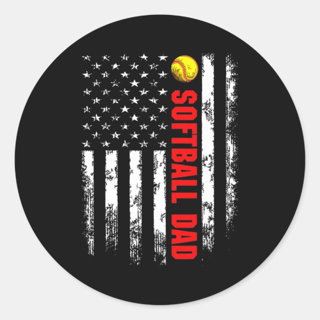 American Flag Softball Dad Backside Essential  Classic Round Sticker (Front)