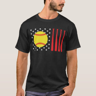American Flag Softball Dad Softball Daddy Black T-Shirt