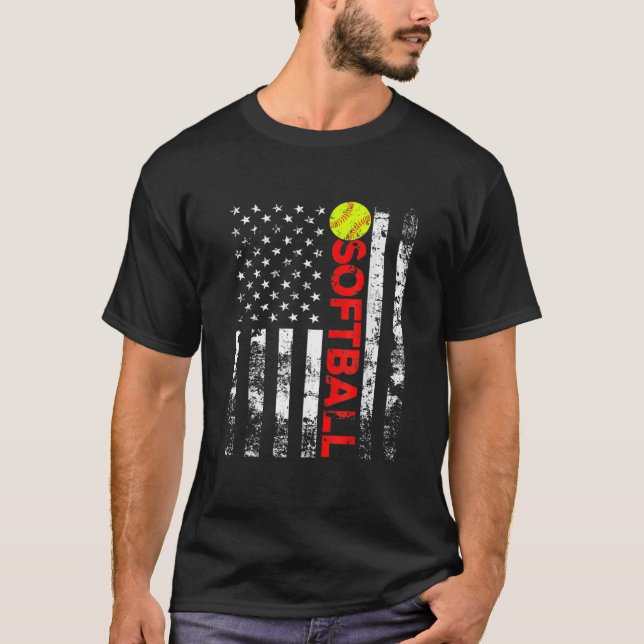 American Flag Softball Team For Men Women Boys Gir T-Shirt (Front)
